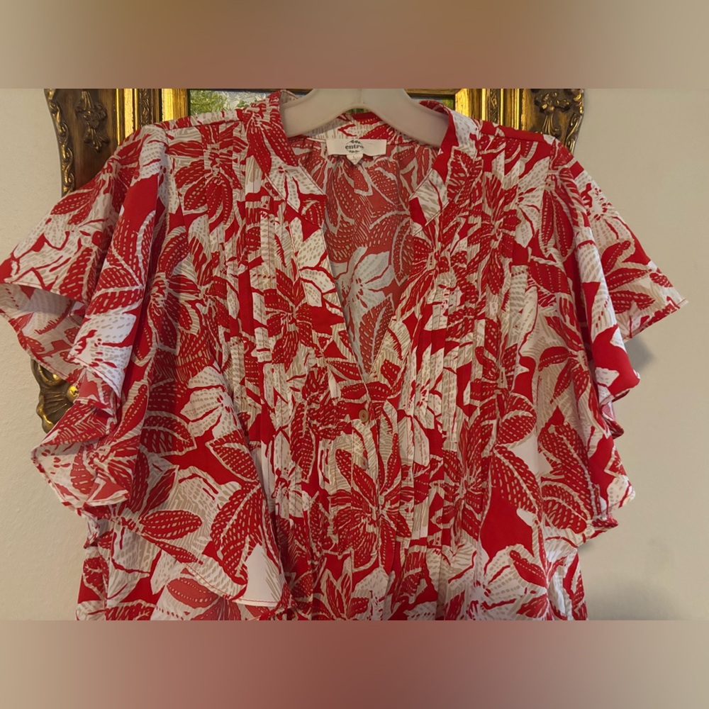 Entro Dress with Red and White Floral Pattern - Picture 2 of 8